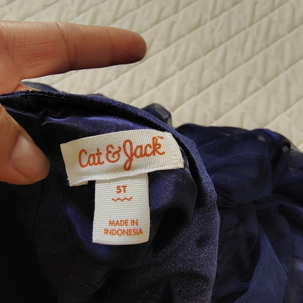Cat & Jack navy blue velvet and tulle dress with a deer pattern - Picture 4 of 13